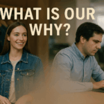 フォトリアリスティックなコラージュアート。アパレル店員の女性とオフィスワーカー。WHAT IS OUR WHY?のキャッチフレーズ付き。